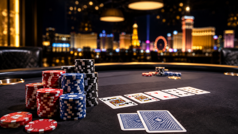 2026 WSOP Las Vegas poker tournament table with chips and cards